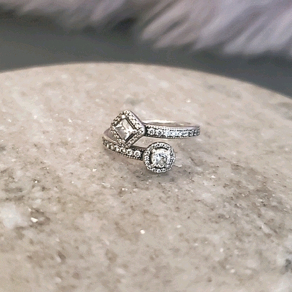 Pandora Sparkling Square & Circle Open Ring - image 2